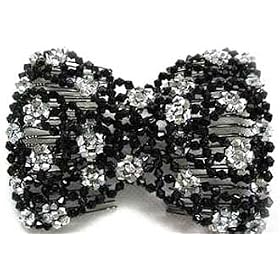 HAIR BLING METALLIC SILVER FLOWERS & BLACK 77009