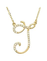 14K Yellow Gold Diamond Initial Necklace "J" -- LIFETIME WARRANTY