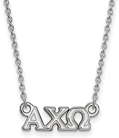 925 Sterling Silver Rhodium-plated Sorority Alpha Chi Omega Extra Small Charm Pendant Necklace w/18" Chain
