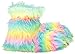 Trimfit Girls Rainbow Fuzzy Paw Plush Slippers Moccasin (Little Kid/Big Kid)