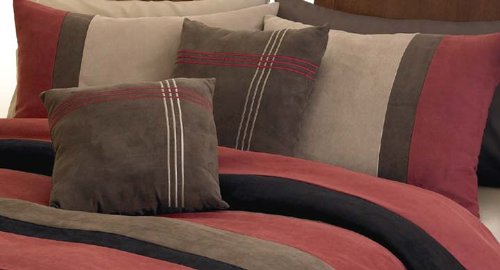 Brick Red Jacaranda Striped Microsuede Luxury Duvet Comforter Cover 6 piece Bedding Set - Queen Size Brick Red Jacaranda Striped Microsuede Luxury Duvet Comforter Cover 6 piece Bedding Set - Queen Size