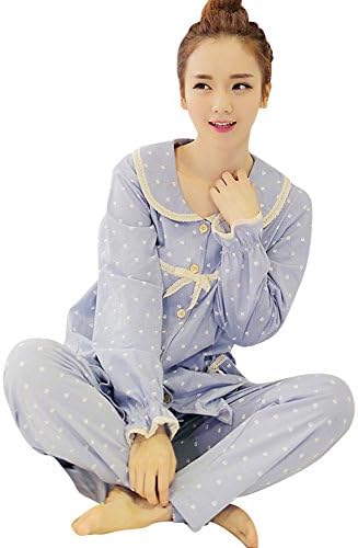 Hapajas Cotton Pajamas for Women Long Sleeve Sleepwear Set X-Large Blue