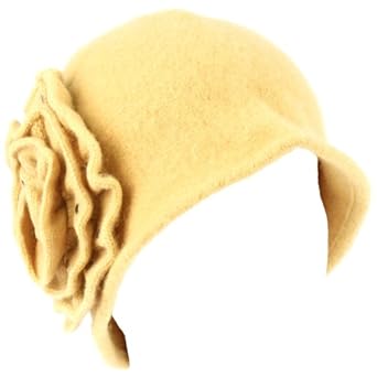 100% Wool Winter Cloche Crushable Foldable Bucket Big Flower Church Hat Camel