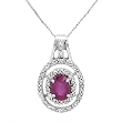 Necklace With 0.95ctw Precious Stones - Genuine Diamonds and Ruby Made of White Gold Length 18in
