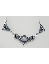 A Romantic Sterling Necklace Featuring Rainbow Moonstone and Hematite Made in America