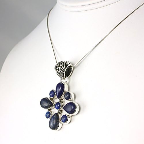 12ct. Lapis Lazuli Flower Cross Pendant in Sterling Silver