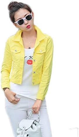 Feelmaker women's lapel long sleeve thin candy color wash denim jacket coat (yellow,XL)
