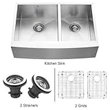 Vigo Industries VG3320BLK1 Farmhouse Two Grids Two Strainers Kitchen Sink, Steel