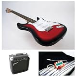  : Crescent 39" Transparent Red Electric Guitar with Accessories and 10 watt AMP