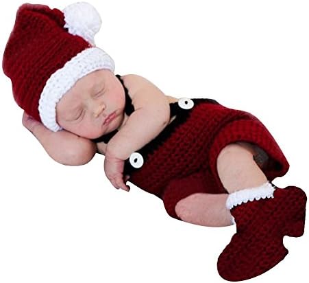 Enduo Newborn Baby Christmas Santa Knitted Crochet Costume - Dark Red