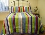 5 Piece Bobby Blue Stripe Twin Size Quilt Set
