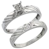 Sterling Silver 2-Piece Diamond Engagement Ring Set, w/ 0.08 Carat Brilliant Cut Diamonds, 1/8 in. (3.5mm) wide, Size 6
