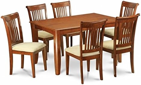 East West Furniture PFPO7-SBR-C 7-Piece Parfait Square Table with 18 in. Butterfly Leaf & 6 upholstered Seat Chairs in Saddle Brown Finish