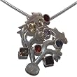 Gift for Her Silver Chain Multi Gemstone Pendant 1.5 Inches