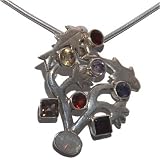 PendantsChainforNecklaceinSilverforGirlsWithMultiGemstones1.5Inches