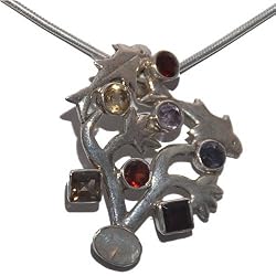 Gift for Her Silver Chain Multi Gemstone Pendant 1.5 Inches
