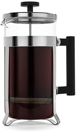 FP Coffee Maker French Press Coffee Maker w/ Glass Carafe and Sturdy Metal Frame: 34 oz (8 cup) capacity; smooth plunger, fine mesh filter, sturdy handle and frame, dishwasher safe parts.