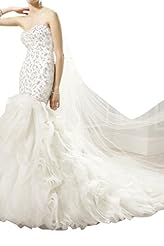 Strapless Organza Beaded Lace  Mermaid Natural   Waistline Wedding Dress  With Ruffles