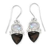 .925 Silver, Rainbow Moonstone and Smoky Quartz Earrings