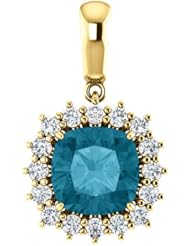 10K Yellow Gold 8.00x8.00mm Antique Cushion Cut London Blue Topaz and Diamond Pendant -- LIFETIME WARRANTY