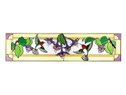 Hummingbirds Horizontal Art Glass Panel Wall Hanging Suncatcher 10 x 42