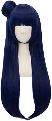Cosplayvoice Anime LoveLive!Sunshine!! Aqours Tsushima Yoshiko 32Inches/80CM Dark Blue Long Straight Wig With Bun