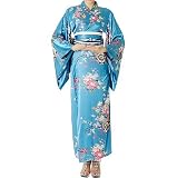 花魁系サテン地着物ロングドレス肩出しOK!ブルー/浴衣羽織/xc65 和服 羽織