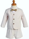 Eton Seersucker Suit- White w/Khaki Stripes w/Jacket, Shorts, Shirt, Bowtie - Made in USA