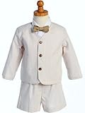 9-820B-Eton Seersucker Suit- White w/Khaki Stripes w/Jacket, Shorts, Shirt, Bowtie - Made in USA