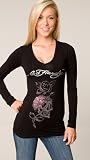 Ed Hardy - Ed Hardy Black Skull Rose V-Neck
