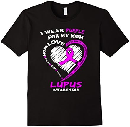Men's Lupus Awareness T-Shirt I Wear Purple For My Mom Ribbon Tee  Medium Black