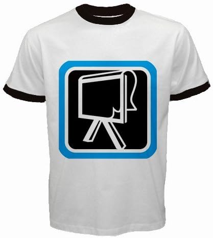 Men's Customized VINYL-READY BUSINESS OFFICE FLAT MONITOR TFT 100% Cotton White Ringer T-shirt