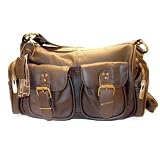 Roma Black Leather Cargo Satchel Bag Handbag Purse