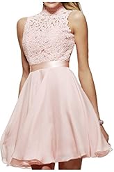 Natural   Waistline Lace Open-Back Chiffon Party Dress 