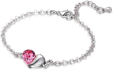 Old Rubin Clear Swarovski Elements Crystal Bracelet Two Half Hearts Combined Design Bracelet Bangle