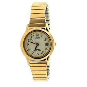 Lorus Ladies Stretch Band Gold Tone Watch Easy to Read Lumibrite Dial with Calendar by Lorus