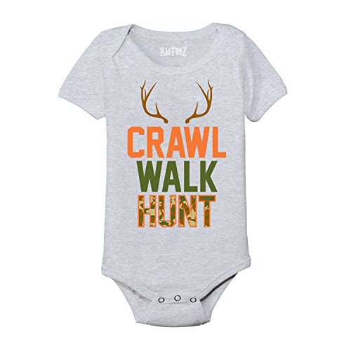 Crawl Walk Hunt Camo Hunter Deer Antlers Funny Cute Hunting Infant Baby Bodysuit