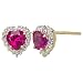 10k Yellow Gold Heart Shaped Lab-Created Ruby and Diamond Earrings