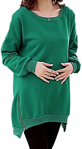 MTRNTY Women's Plus Size Maternity Stylish Outerwear Sweater Side Zipper S16, Green