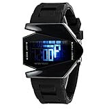 SYNOKE SN-80001 Men's/Boy's Black Futuristic Air-Planed Shaped Waterproof Digital Watch