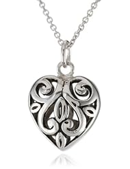 Sterling Silver Filigree Heart Pendant, 18"