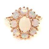  14K Solid English Rose Gold Ladies 9 Stone Colorful Fiery Opal Ring - Finger Sizes 5 to 12 Available - OPAL Specialists