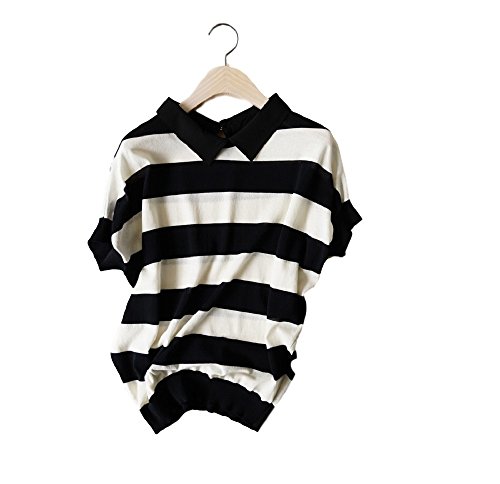 Teranos レディース カットソー ポロシャツ ボーダー トップス 襟付き Vネック 春 夏 秋 カジュアル シンプル