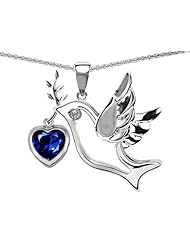 Original Star K (tm) Peace Love Dove Pendant with 7mm Heart Shape Created Sapphire in 925 Sterling Silver