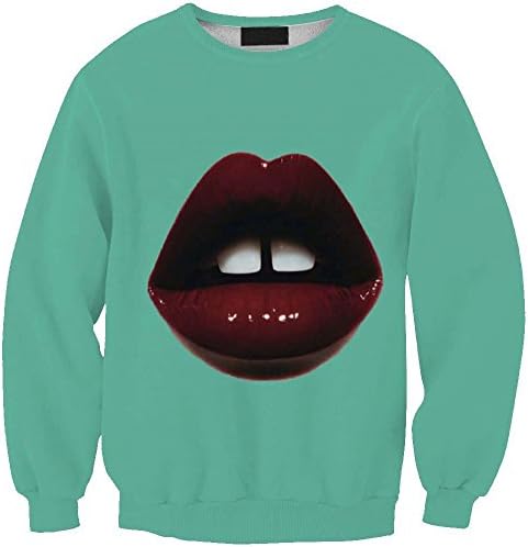 Cool Boys 2016 New Fashion Women Green Blue Sweatshirt 3D Prinrting Lips Teeth Tracksuits Kawaii Sport Suit Emoji Hoodies Bts moleton