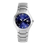 Peugeot Mens Stainless Steel Bracelet Watch with a Round Blue Dial and Date Indicator Window by Peugeot