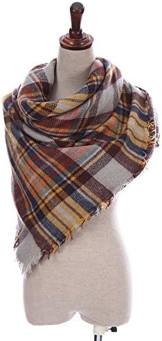 Bluevi Soft and Cozy Large Square Blanket Scarf Wrap (Plaid Tartan Pattern) (55 x 55 Inches, Morning Haze)