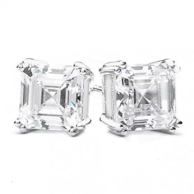 Bling Jewelry Designer Inspired Sterling Silver Asscher Cut CZ 3 Ct Stud Earrings 8mm