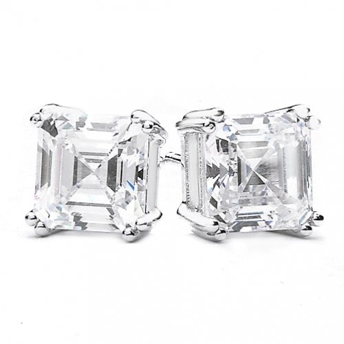 41jh1te4jUL Sterling Silver Jewelry: Bling Jewelry Sterling Silver Square Asscher Cut Diamond CZ Men Unisex Stud Earrings (0.75ct 5mm)