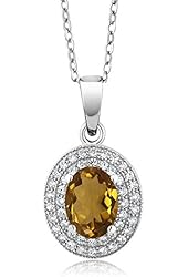 2.45 Ct Oval Whiskey Quartz 925 Sterling Silver Pendant